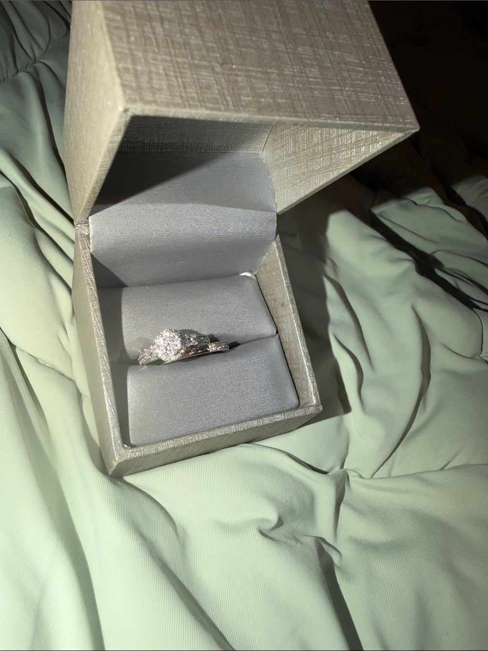 Silver-Tone Halo Engagement Ring with Clear Center Stone - White gold